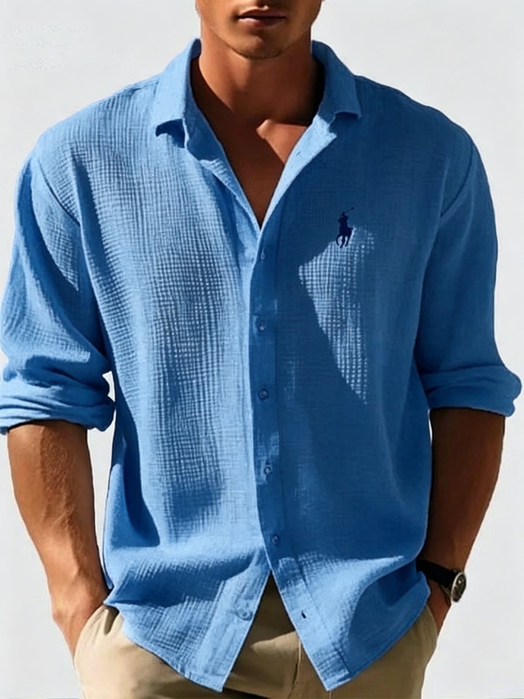Ralph Lauren | Men's Loose-Fit Waffle-Knit Collared Shirt